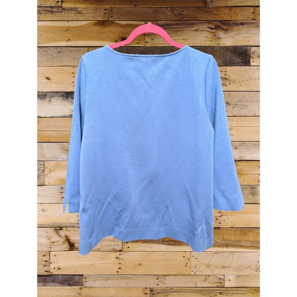Soft Surroundings Light Blue Split Neck 3/4 Sleeve Knit Top Size XL - Picture 3 of 6